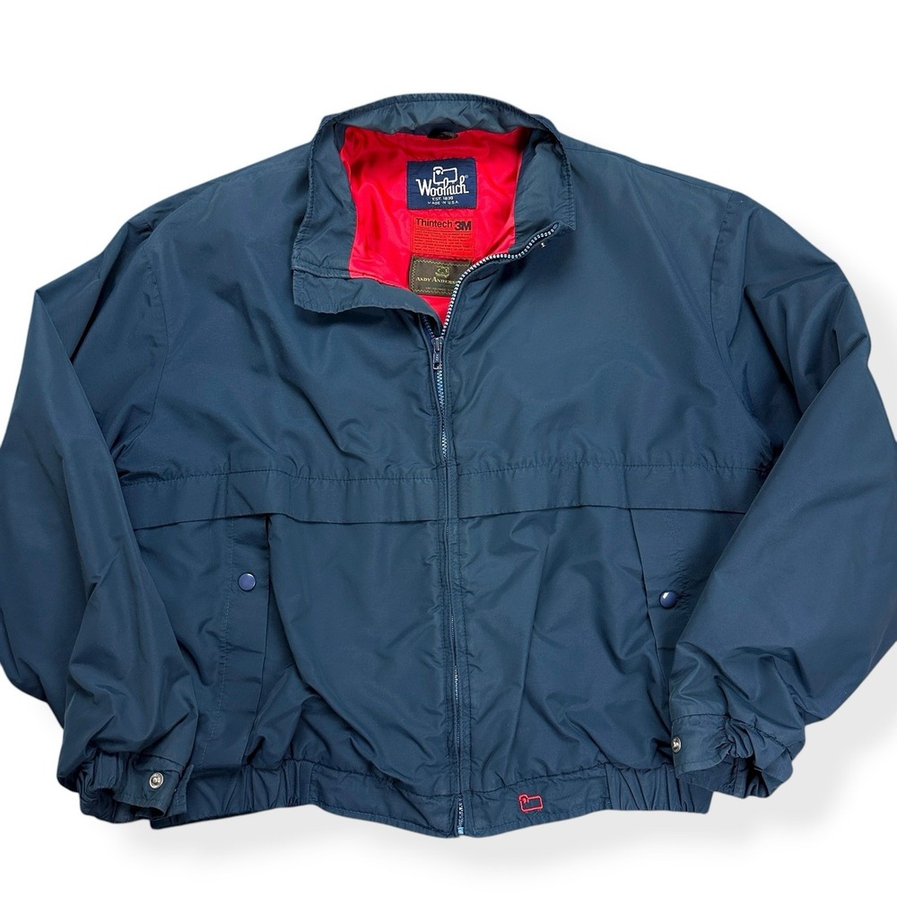 Vintage Woolrich Mens 3M Thintech Lined Bomber Jacket Size Large Navy Blue USA